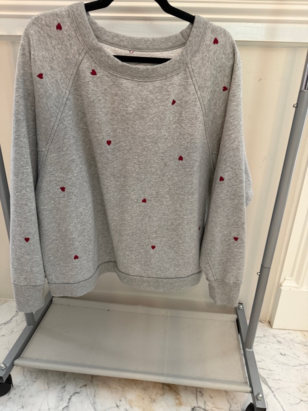 Gray Sweatshirt with Red Heart Embroidery